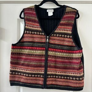 Pierre Cardin 100% Shetland Wool Fair Isle Zip Vest Sz XL Vintage 90s
